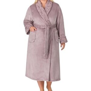 Carole Hochman Plush Cozy Robe Dusty Mauve faux fur Collar comfortcore Spring